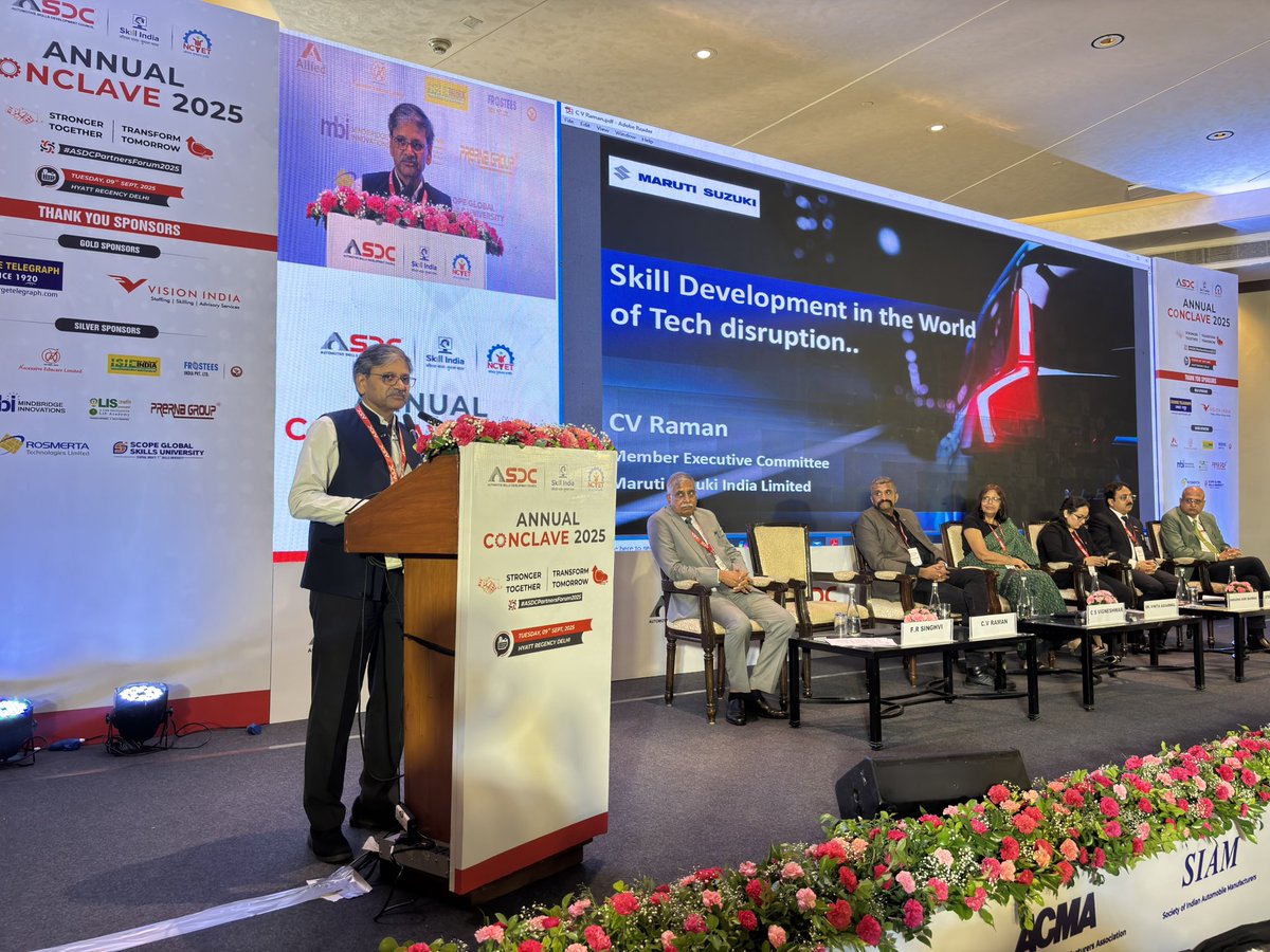 Mr. C. V. Raman, Chief Technology Officer at Maruti Suzuki India Limited, addressed the ASDC Annual Conclave 2025 as Guest of Honour. His speech offered a highly insightful and forward-looking vision on technology.

#ASDCAnnualConclave2025