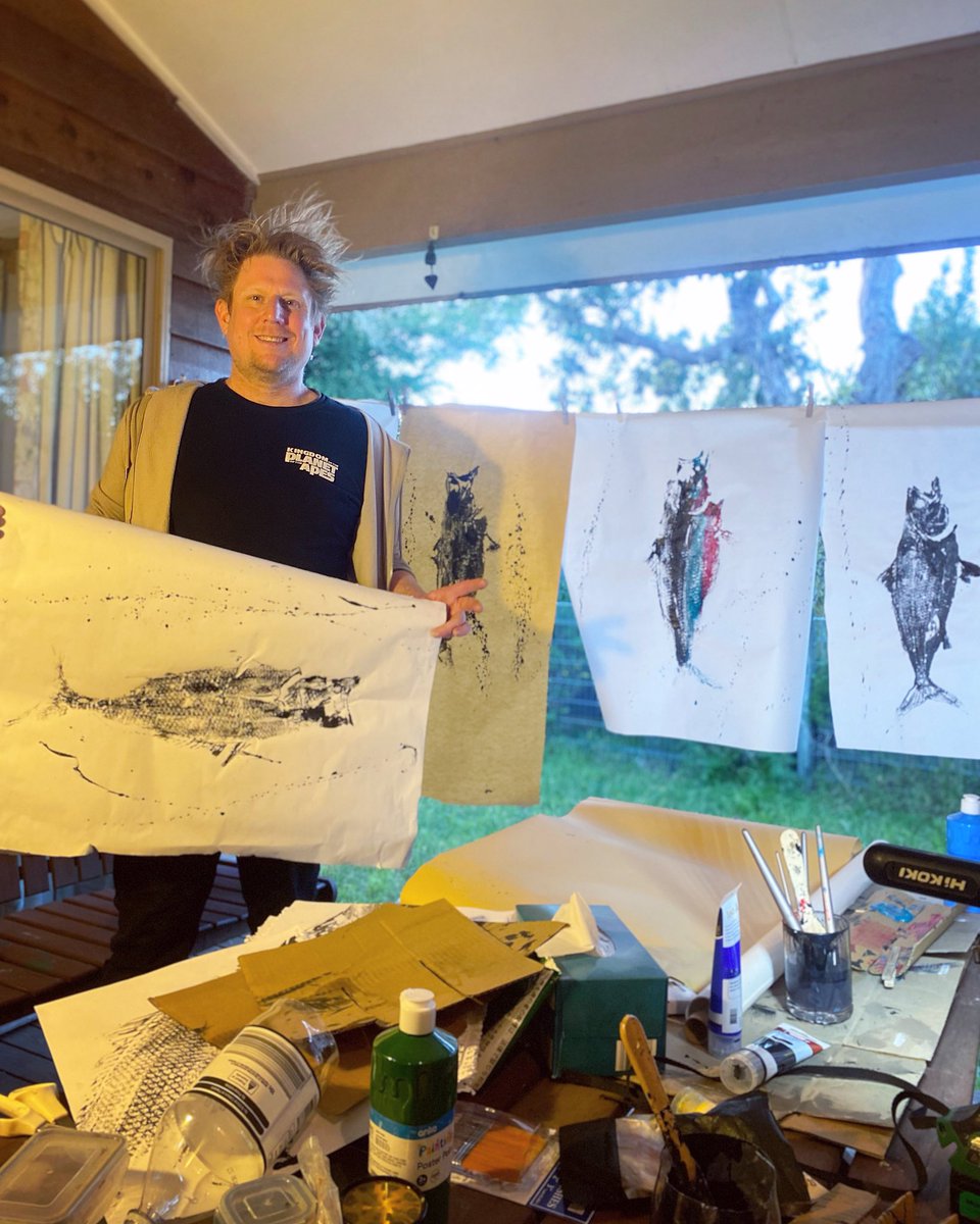 M_T_Kennedy's tweet photo. Last of the winter salmon series #Gyotaku #AustralianSalmon https://t.co/4LuvxauQNZ