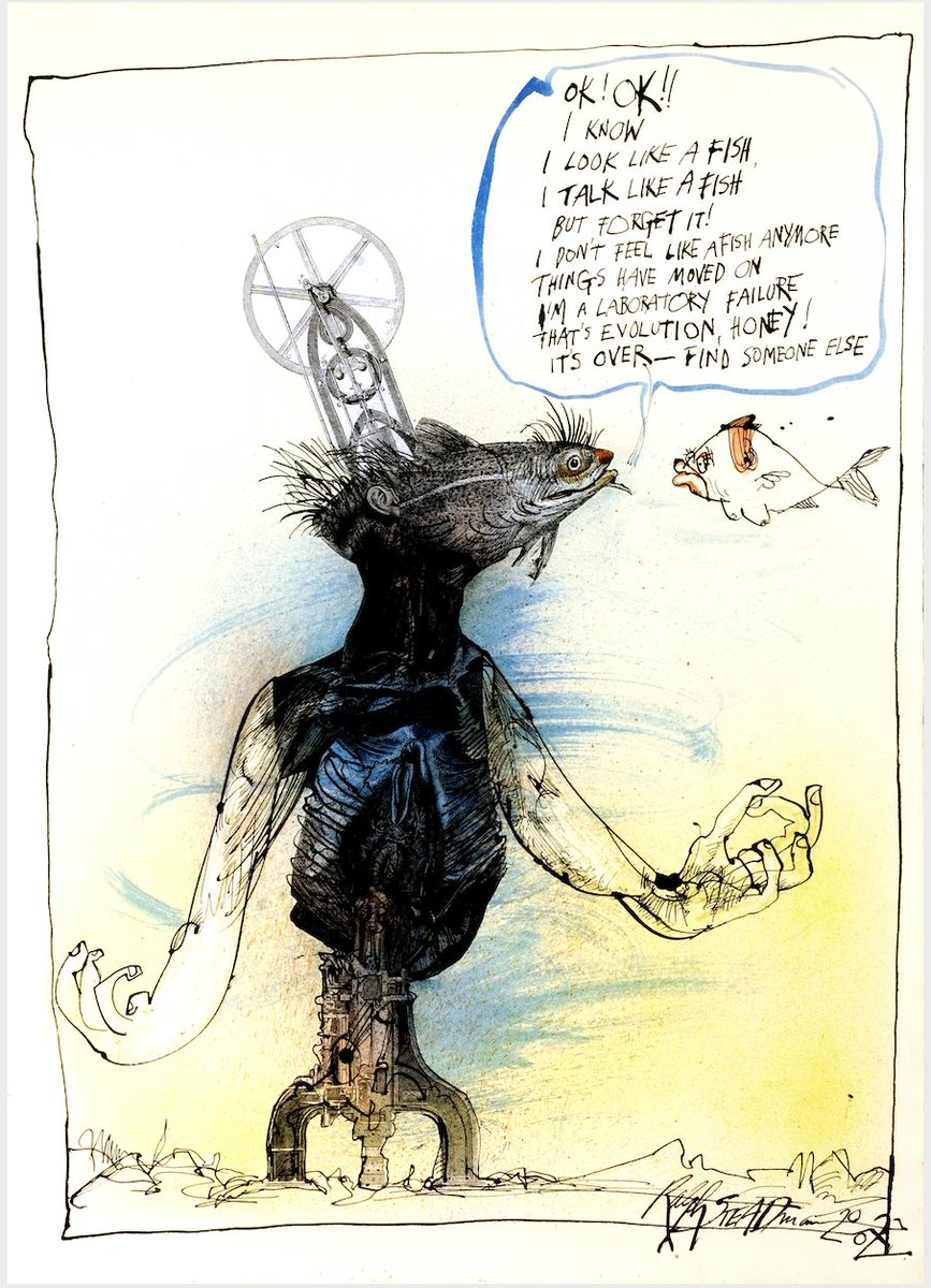 SteadmanArt's tweet image. Weirdos—beautiful mutants howling at the polite wallpaper of the world. Bent halos, crooked grins, the only honest mirrors left. 

#WeirdosDay #RalphSteadman #AmIAFish