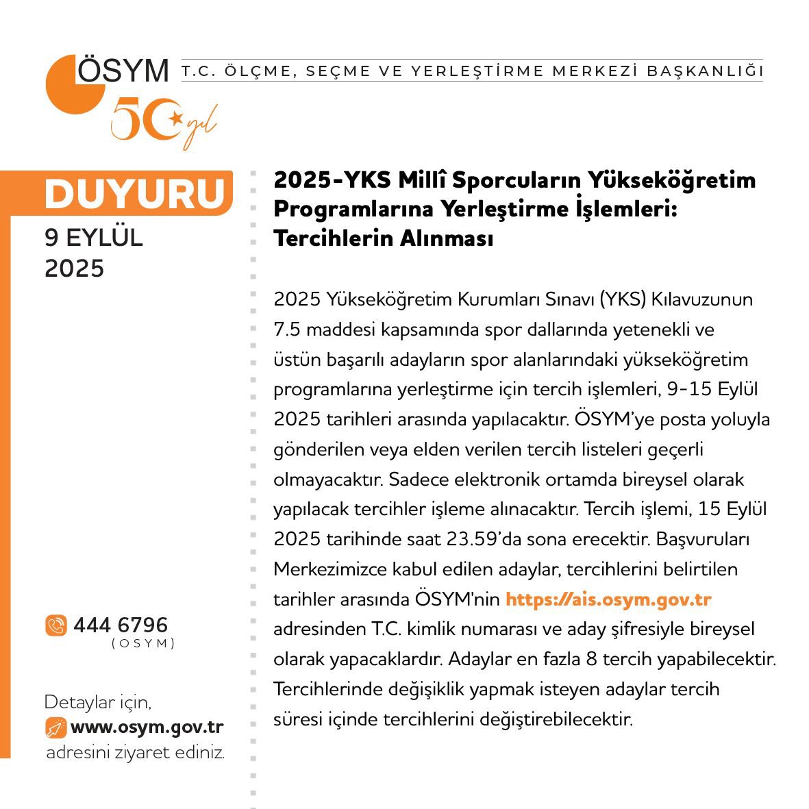 2025-YKS Millî Sporcuların Yükseköğretim Programlarına Yerleştirme İşlemleri: Tercihlerin Alınması

osym.gov.tr/TR,33470/2025-…