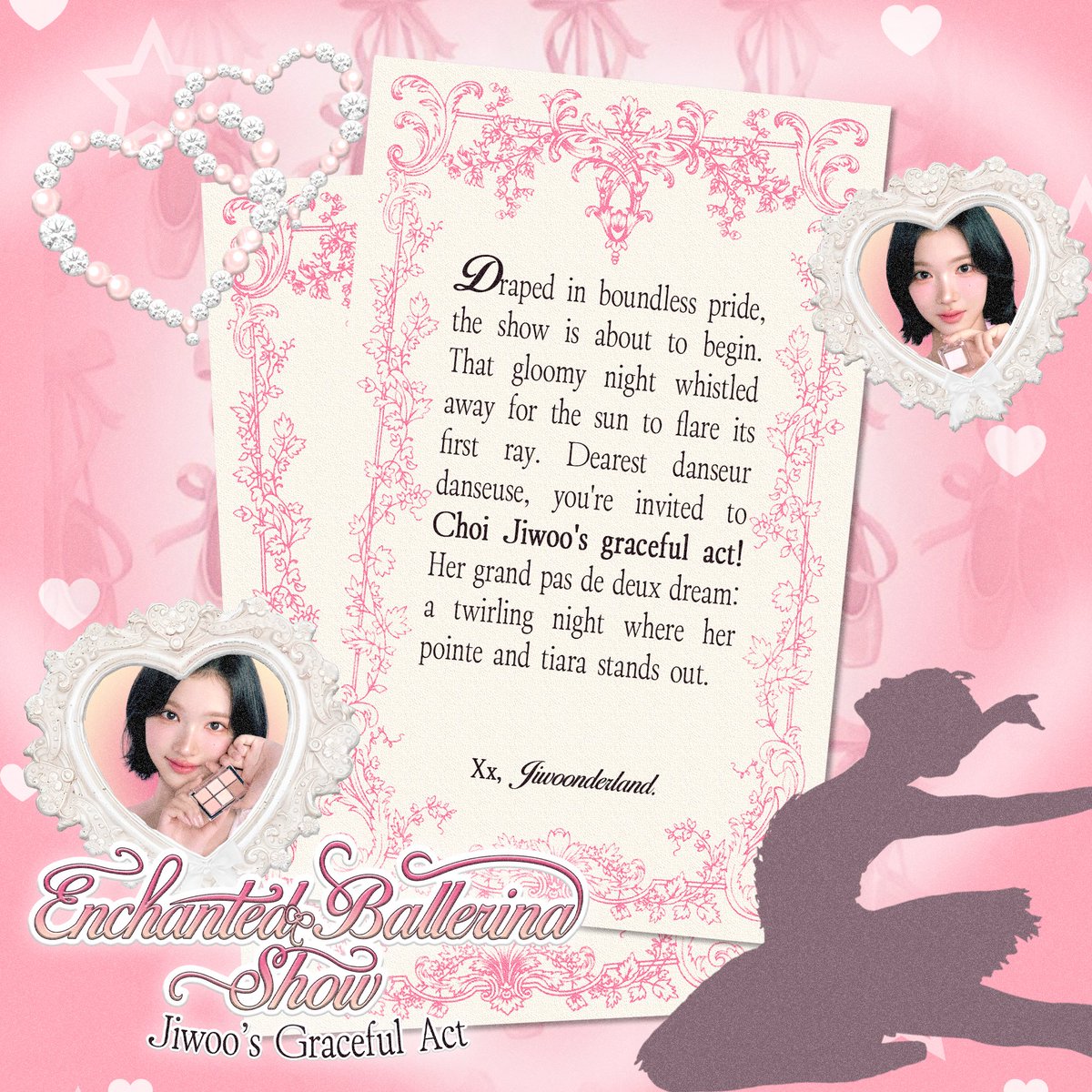 ✿˖ With each graceful sway, Jiwoo carries the essence of elegance, her dance a language of light and cadence. I, Roselyn, ready to cherish 𝗘𝗻𝗰𝗵𝗮𝗻𝘁𝗲𝗱 𝗕𝗮𝗹𝗹𝗲𝗿𝗶𝗻𝗮 𝗦𝗵𝗼𝘄: 𝗝𝗶𝘄𝗼𝗼’𝘀 𝗚𝗿𝗮𝗰𝗲𝗳𝘂𝗹 𝗔𝗰𝘁, where beauty glimmers softly. ༊