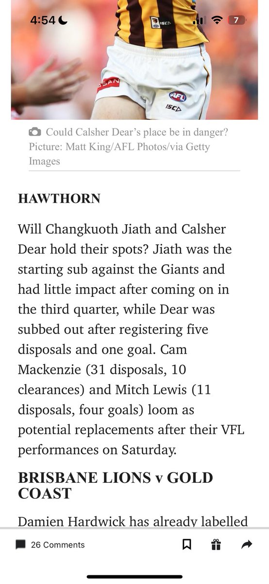 Bizarre stuff from the Herald-Sun suggesting that Cam Mackenzie is in the selection frame for <a href="/HawthornFC/">Hawthorn FC</a>. It proves the journos do not watch VFL football. 30 touches on the wkend but poor by foot, 0 tackles and still desperately out of form/confidence. Zero chance to play.