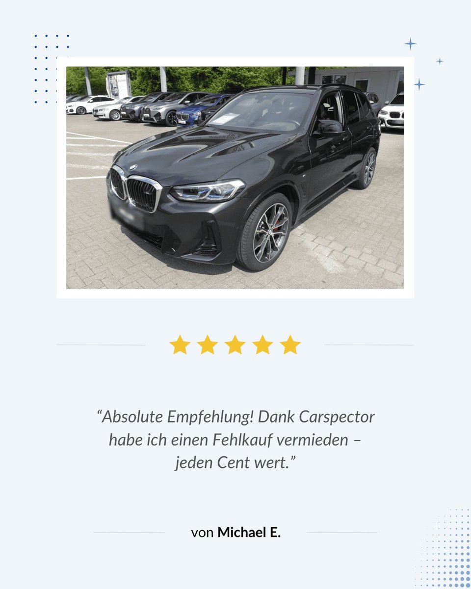 carspector's tweet image. 🚗⭐ „Absolute Empfehlung! Dank
Carspector habe ich einen Fehlkauf vermieden – jeden
Cent wert.” von Michael E.

👉 Buche jetzt auch deinen Fahrzeug-Check über den
Link in der Bio!

#carspector #autocheck #gebrauchtwagen #autokauf
#carcheck #kundenstimme #autoliebe #fahrzeug