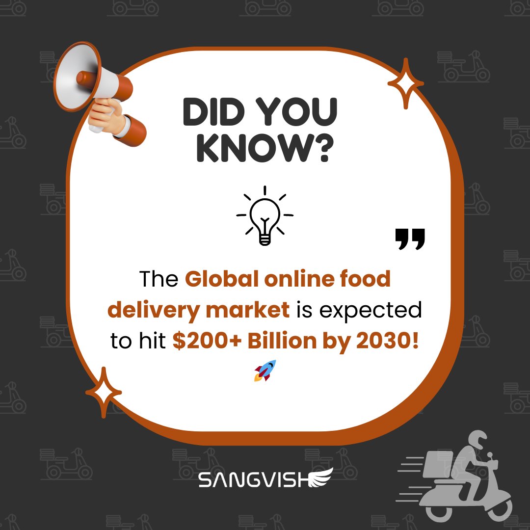 SangVishTech's tweet image. 📊 The future of food delivery is massive — $200+ Billion by 2030! 🚀 Start building your platform today.
Visit: sangvish.com
#sangvish #fooddeliveryscript #deliveryscript #startup #businessideas