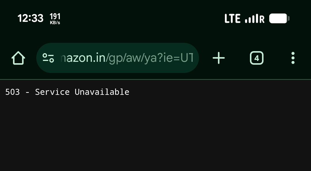 Is <a href="/amazonIN/">Amazon India</a> having a server issue? My ordered items are not showing it says "can't display this item" and upon clicking the products it redirects to 503 server error page. Please let me know if it can be fixed or if I need to reorder?

#amazonindia #503 #serverdown #AmazonDown