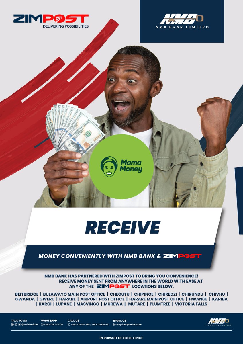 Zimposts's tweet photo. Why stand in long queues when you can enjoy the same NMB Bank services at your nearest Post Office? Skip the wait. Experience convenience, accessibility, and fast service — all under one roof at Zimpost. NMB Bank Zimbabwe @nmbbankzim 
#NMBBank #Zimpost #BankingConvenience https://t.co/xhjM4uZw8P