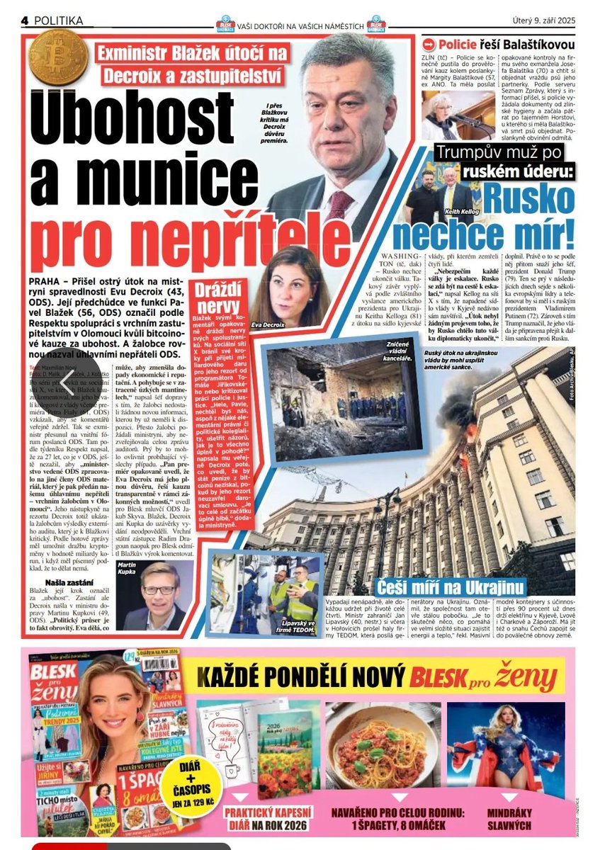 daliborzz's tweet photo. #Blesk Exministr Blažek útočí na Decroix a zastupitelství #dnešnítisk #tisk250909 https://t.co/RljgVNBQ4J