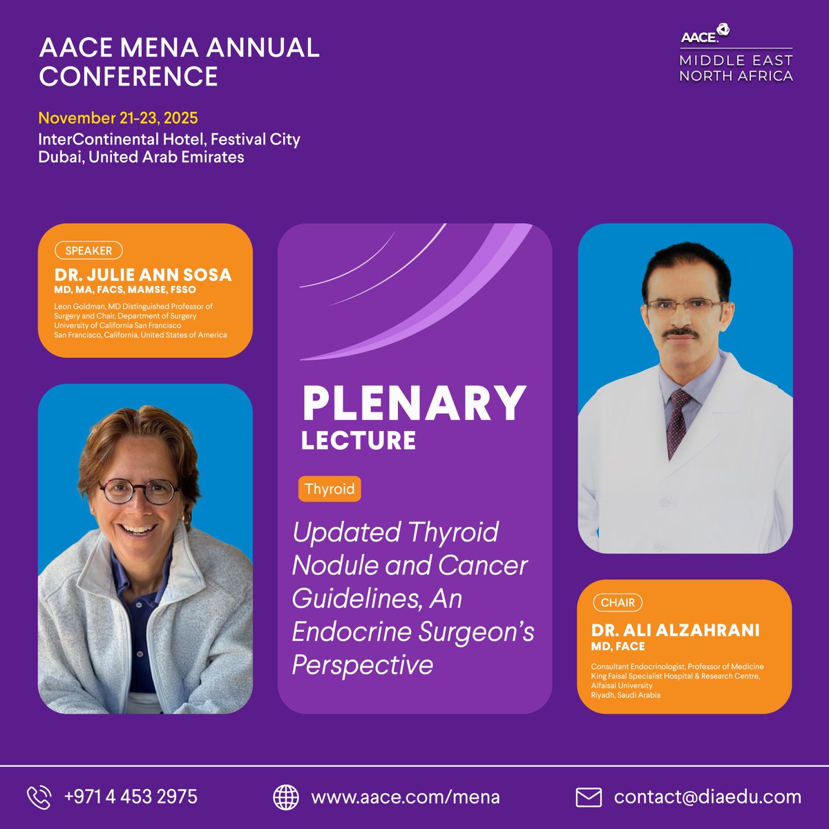 ✨Plenary Lecture at #AACEMENA25✨
Dr. Julie Ann Sosa presents “Updated Thyroid Nodule &amp; Cancer Guidelines: An Endocrine Surgeon’s Perspective” | Chaired by Dr. Ali Alzahrani.

🔗 Program: pro.aace.com/events/mena/pr…
🎟 Register: pro.aace.com/events/mena/pr…