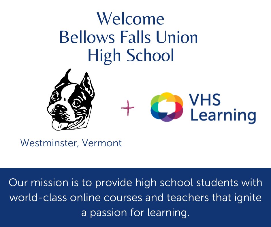 VHSLearning's tweet image. 🌟 We are thrilled to welcome Bellows Falls Union High School located in Westminster, Vermont to VHS Learning! Partnering with VHS Learning gives your students access to 200+ unique courses! Welcome! 

#onlinelearning #onlinecourses #schoolpartnership #qualityeducation
