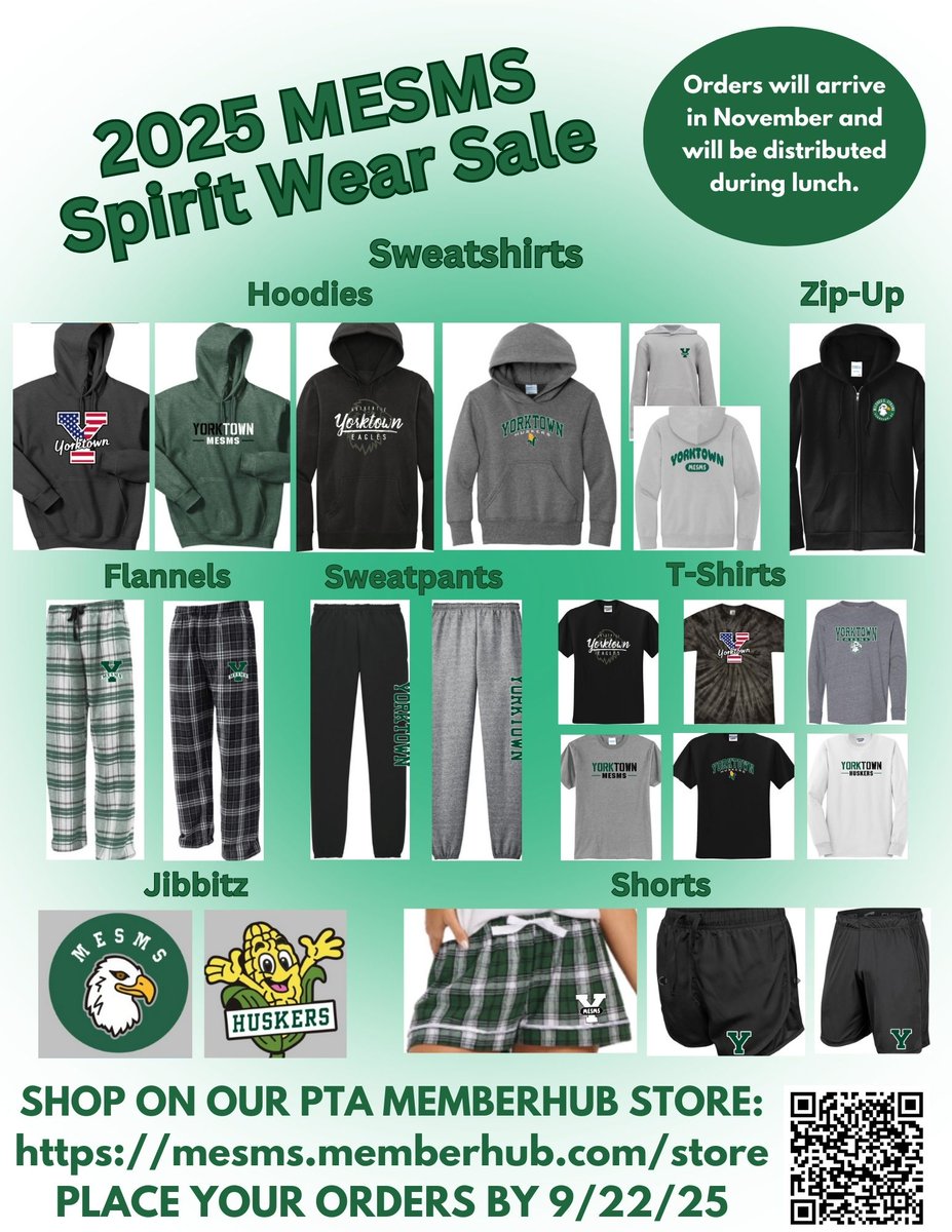 2025 Spirit Wear is now on sale on MemberHub/Givebacks! We've got a great selection of hoodies to t-shirts to sweatpants/flannels to shorts! 

The store will be open until 9/22!!

mesms.memberhub.com/store