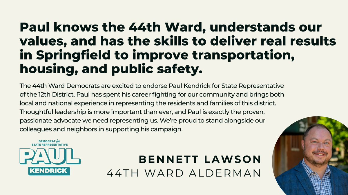 It is such an honor to have the endorsement of Ald. Bennett <a href="/lawsonfor44/">Bennett Lawson</a> and the 44th Ward Democrats. 

I love Lakeview so much and will always fight for its people, communities, and small businesses.