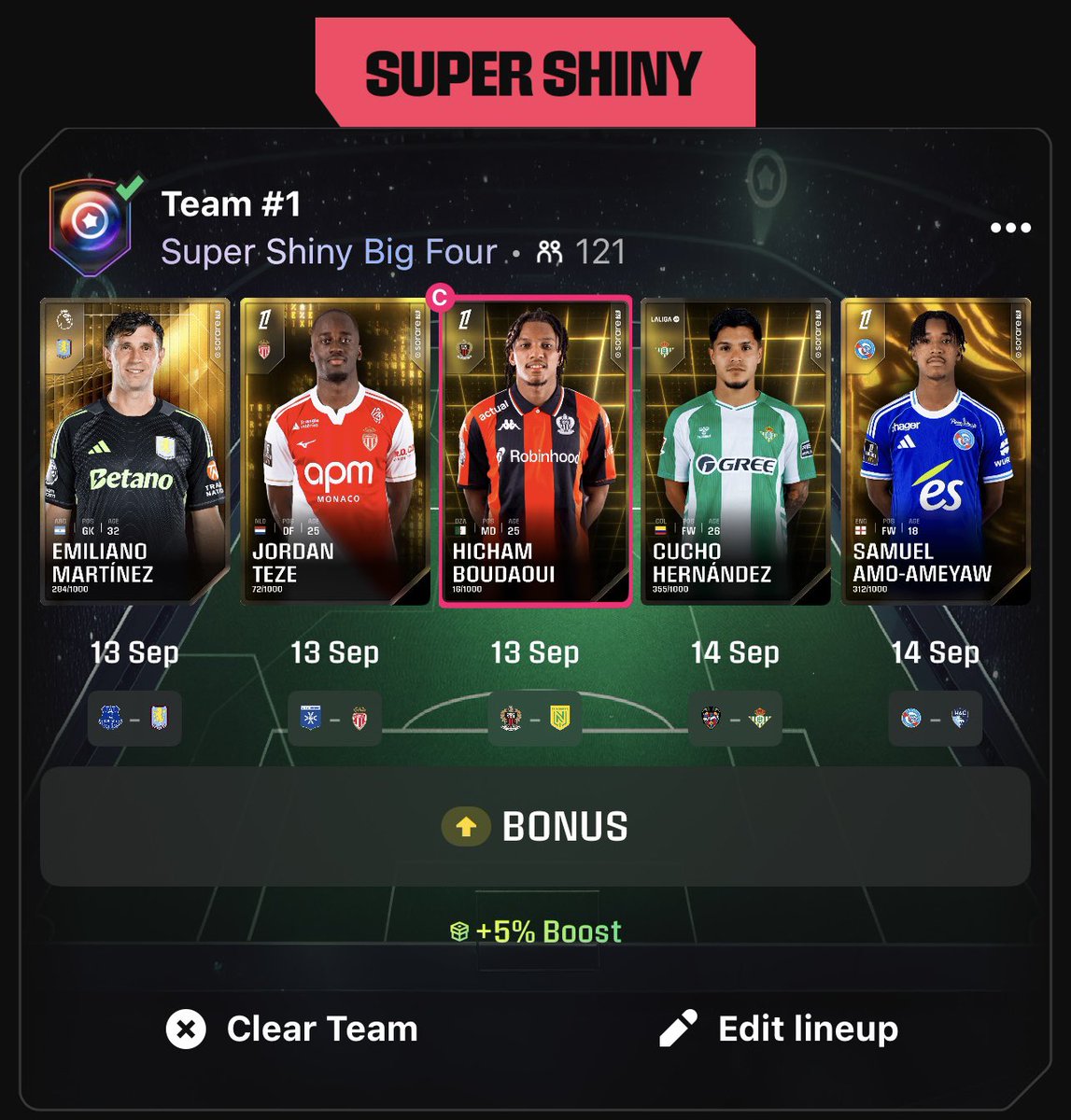 AssetsInSport's tweet image. Subject to change - these are my super shiny lineups for the weekend on #Sorare