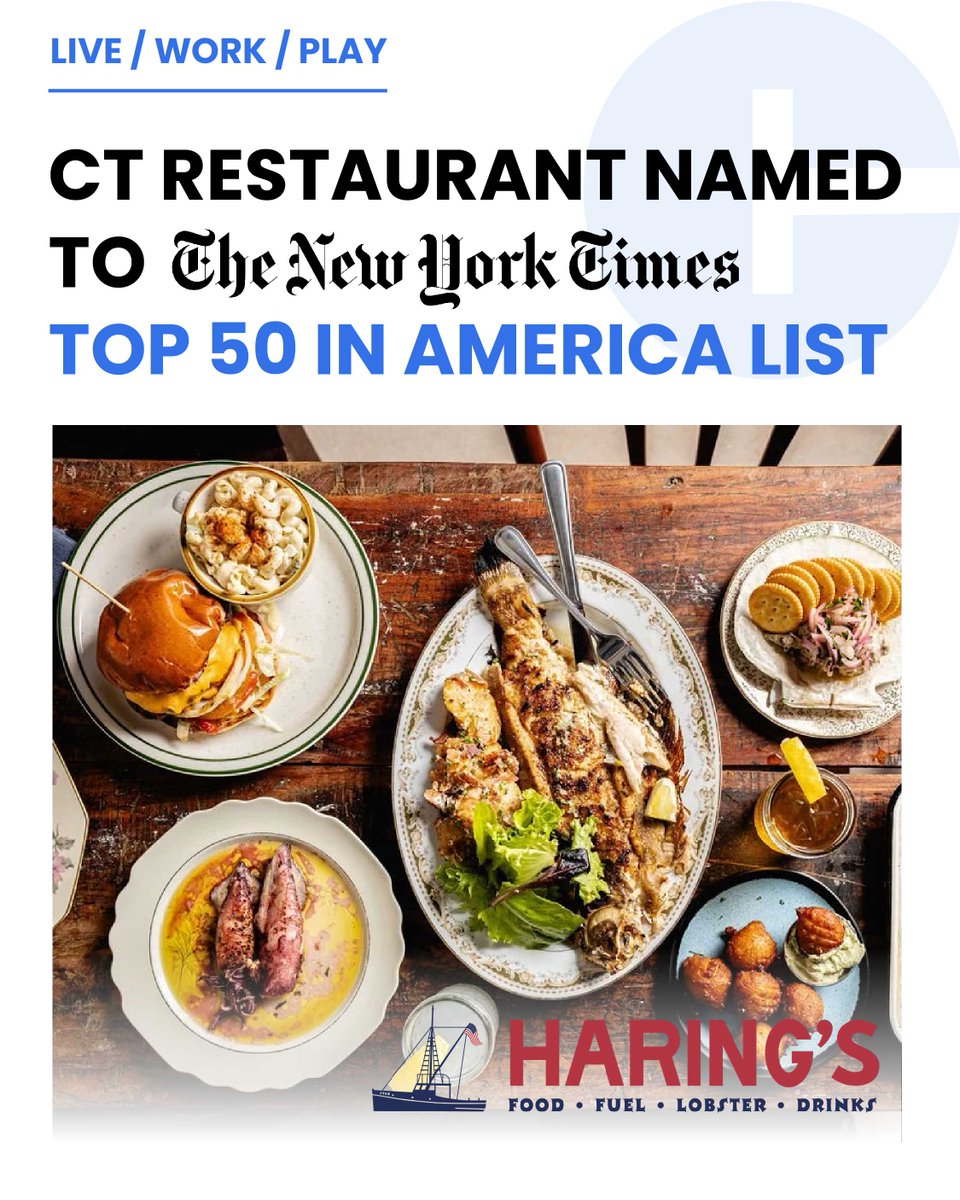 🦞 Big win for CT! 

Haring’s in Noank just made NYT’s Top 50 Restaurants in America. 

From seaside lobster to smash burgers, it proves what we already know: Connecticut is the foodie capital of New England. 

Who’s road-tripping to Noank for a victory bite? 🌊🍴