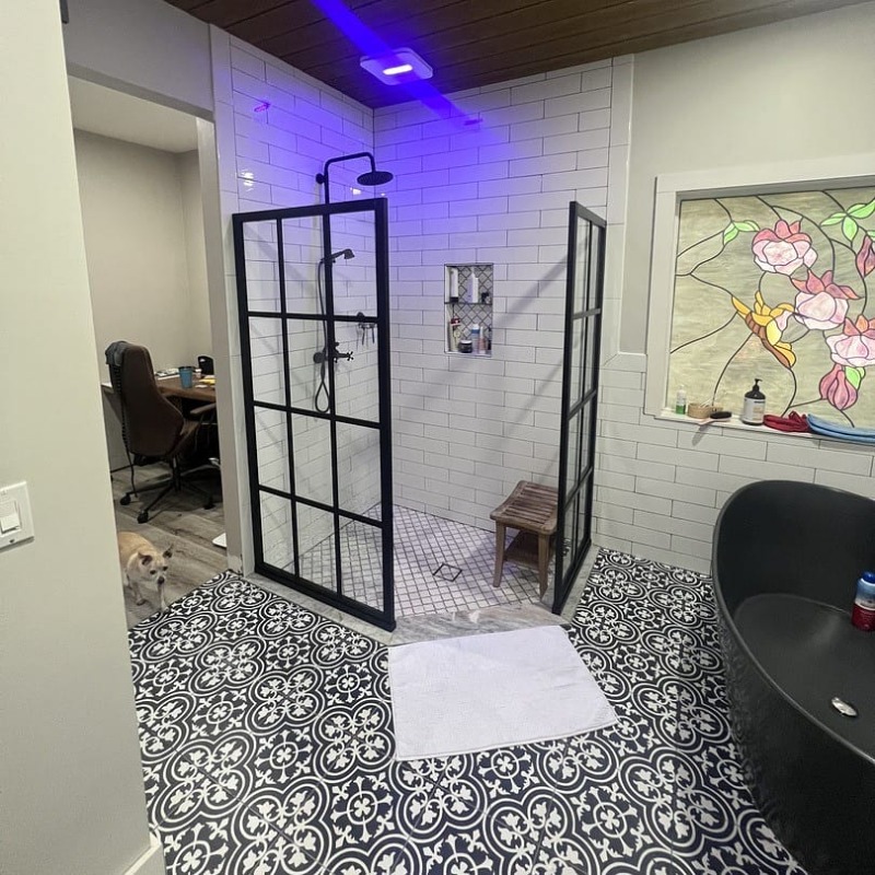 DividedStyle's tweet photo. Ordinary glass is out. Meet the shower door that transforms bathrooms.