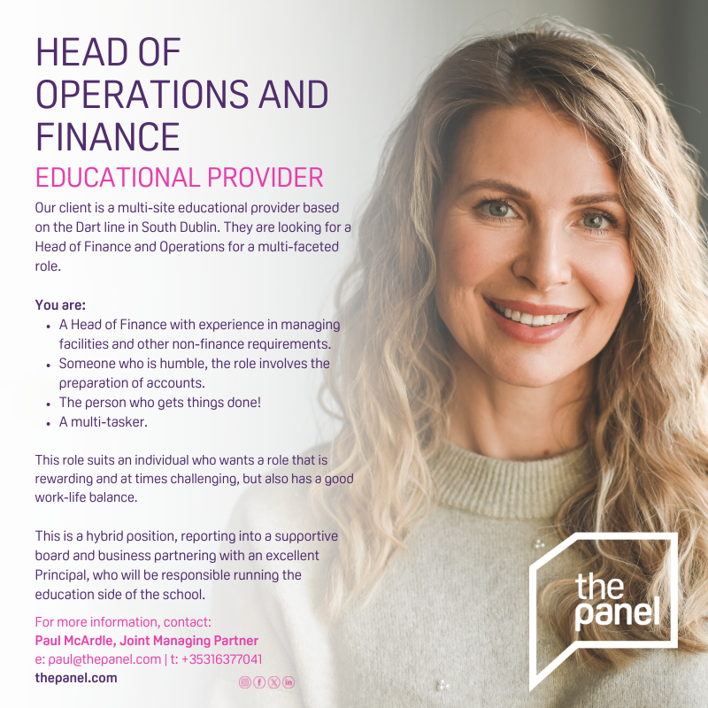 ThePanelDublin's tweet photo. Our client, a multi-site educational provider, is looking for a Head of Finance and Operations (https://t.co/L0ZEcAxw7A) for a multi-faceted role.
For more information, contact @PaulatThePanel at paul@thepanel.com
#jobfairy #headofoperations #headoffinance #operations #finance https://t.co/pZNjoIXfNu