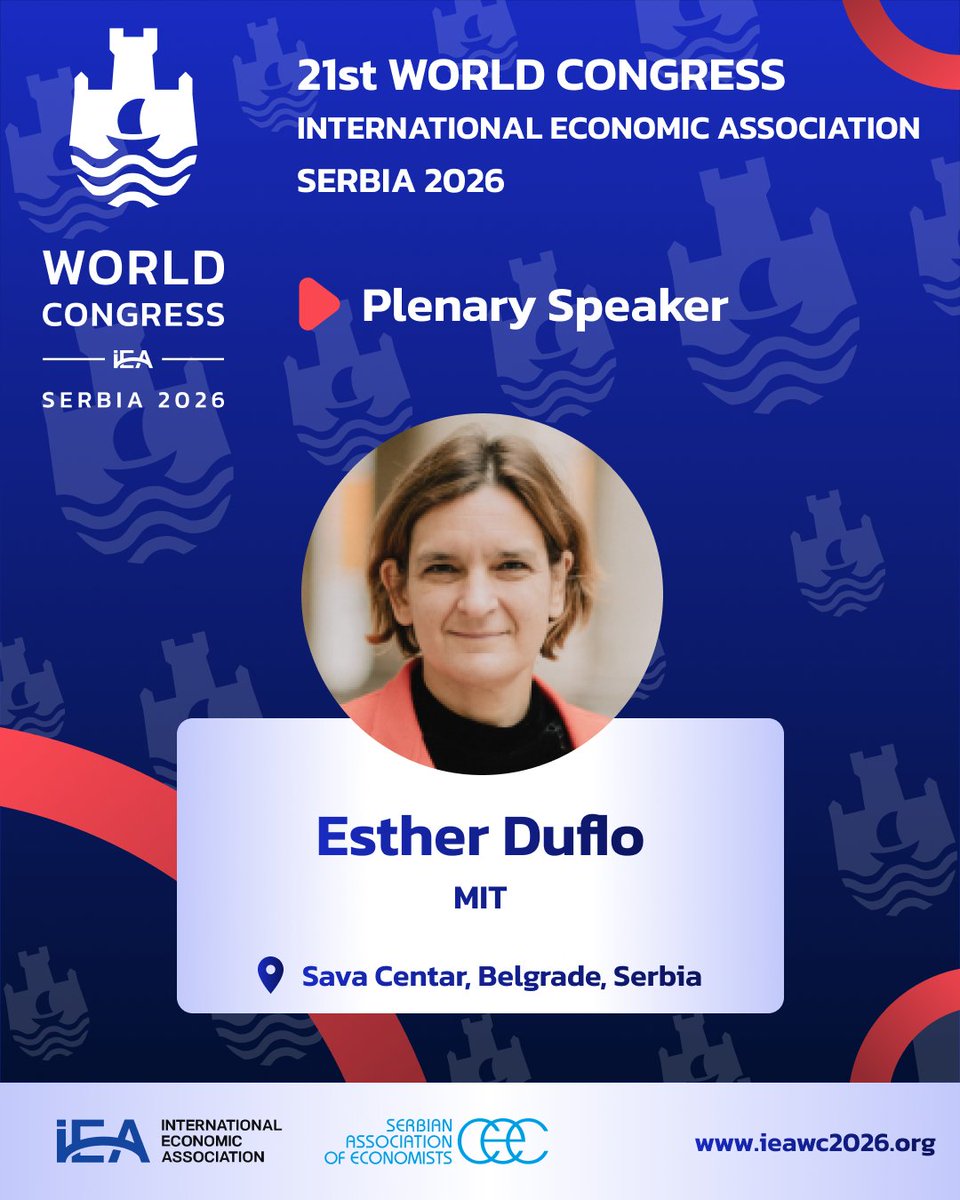 Esther Duflo (MIT), Nobel Laureate in Economics, will be one of the plenary speakers at the 21st IEA World Congress, to be held in Serbia in 2026.

More about plenaries: ieawc2026.org