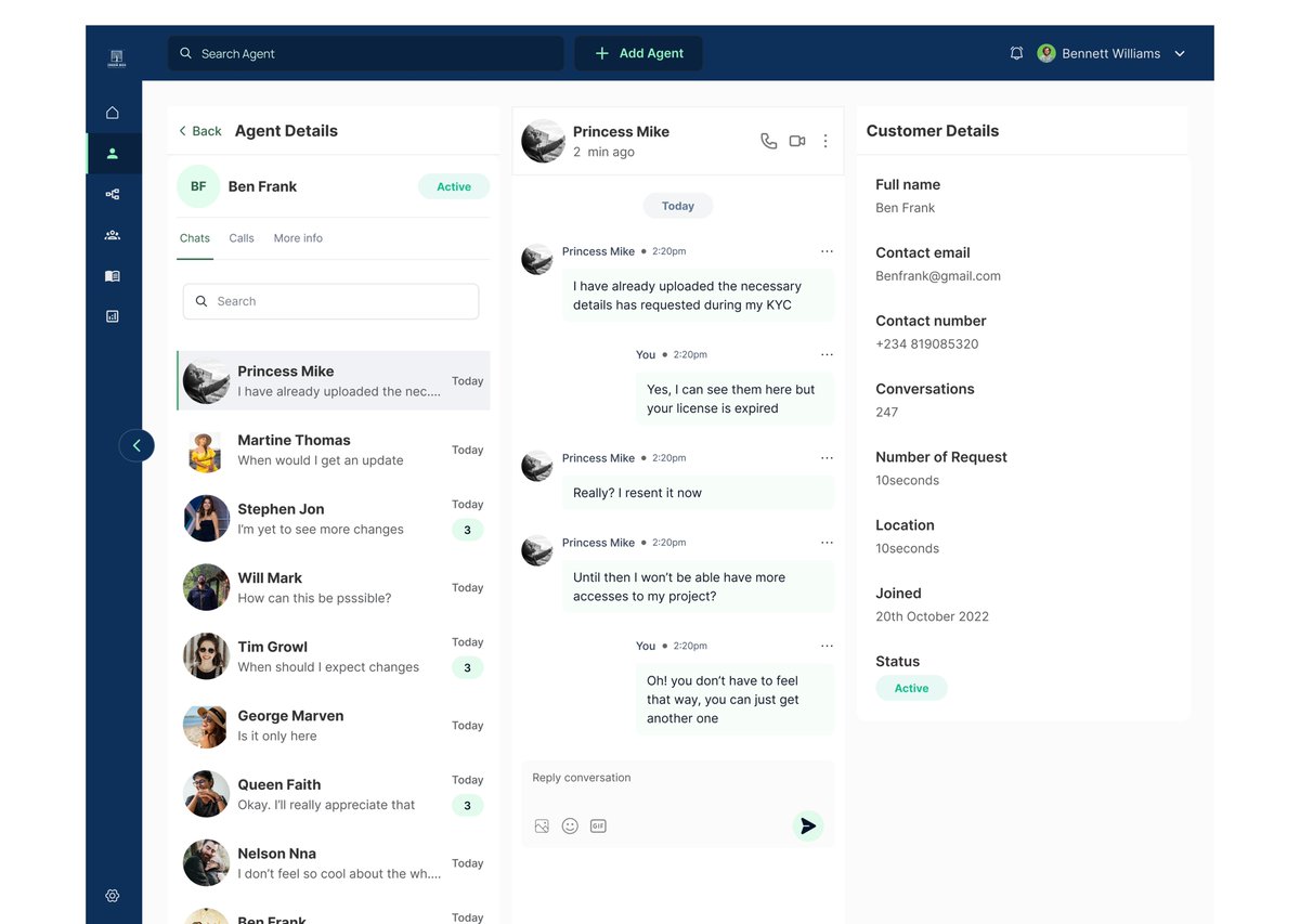 Phoenix_XVII's tweet image. Built this Agent Dashboard to keep conversations clear:
🔹 Chat list (read &amp;amp; unread)
🔹 User info panel for context
🔹 Agent profile for accountability

#UXDesign #Dashboard #Productdesigner #uidesign