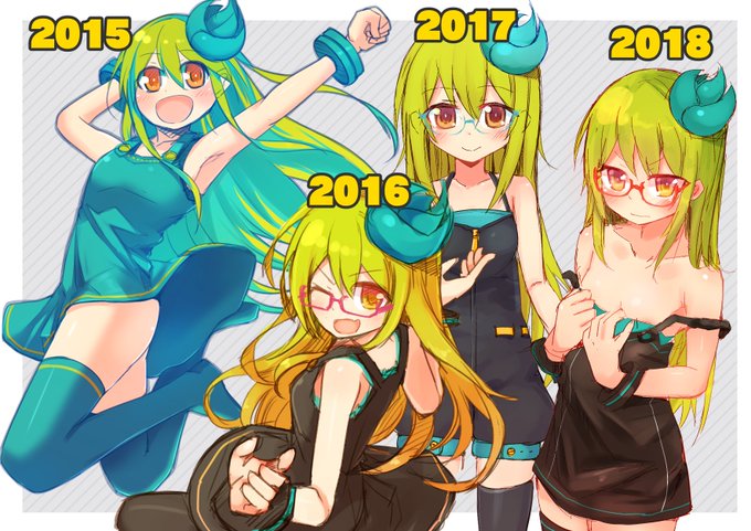 過去フォルダ漁ってたのでキミドリさん年表作ってみた2015～2025の10年の絵柄変化です。 10年!?!?!?!!?