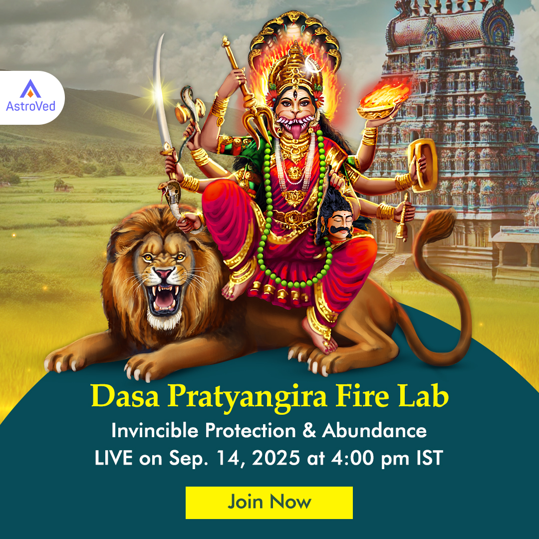 AstroVed's tweet image. Harness Goddess Pratyangira’s fierce energy in the Dasa Pratyangira Invincible Protection Program. 5-Priest Fire Lab to smash evil, erase debts &amp;amp; invite abundance. LIVE Sep 14, 2025 @ 4 PM IST. bit.ly/3I2O9Aq

#Pratyangira #FireLab #AstroVed #Protection #AstroVed