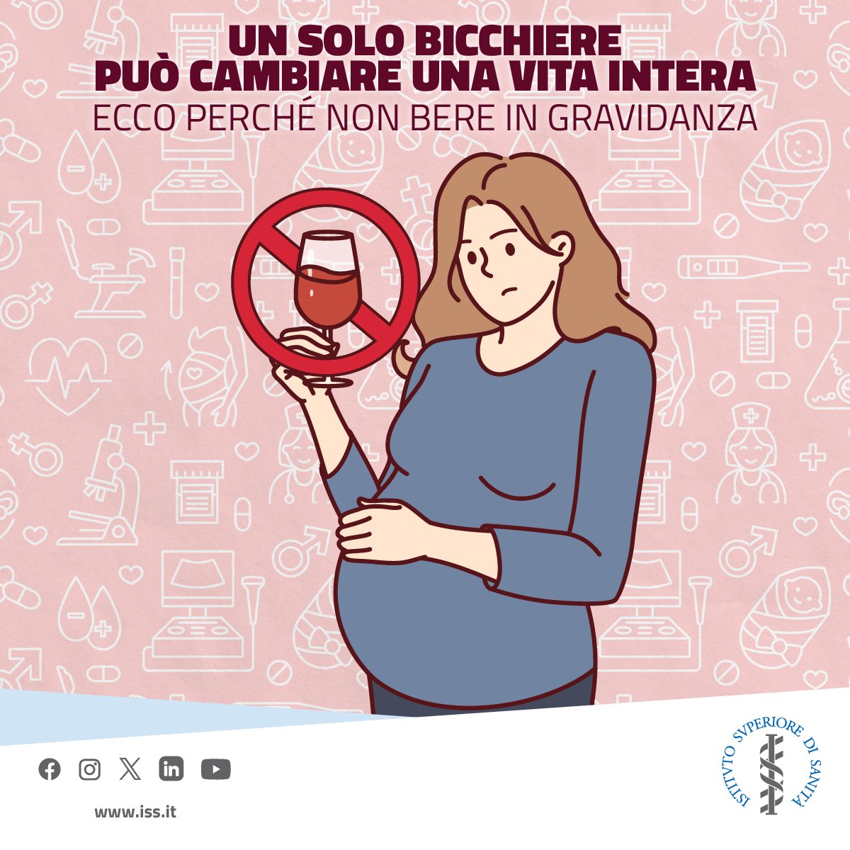 #oggi #9settembre è la giornata internazionale dei disturbi feto-alcolici (#FASD). Un solo #bicchiere fa la differenza: se aspetti un bambino o stai pianificando una #gravidanza,  niente #alcol.
🔎Scopri le attività di prevenzione e formazione dell'#ISS: shorturl.at/2h83t
