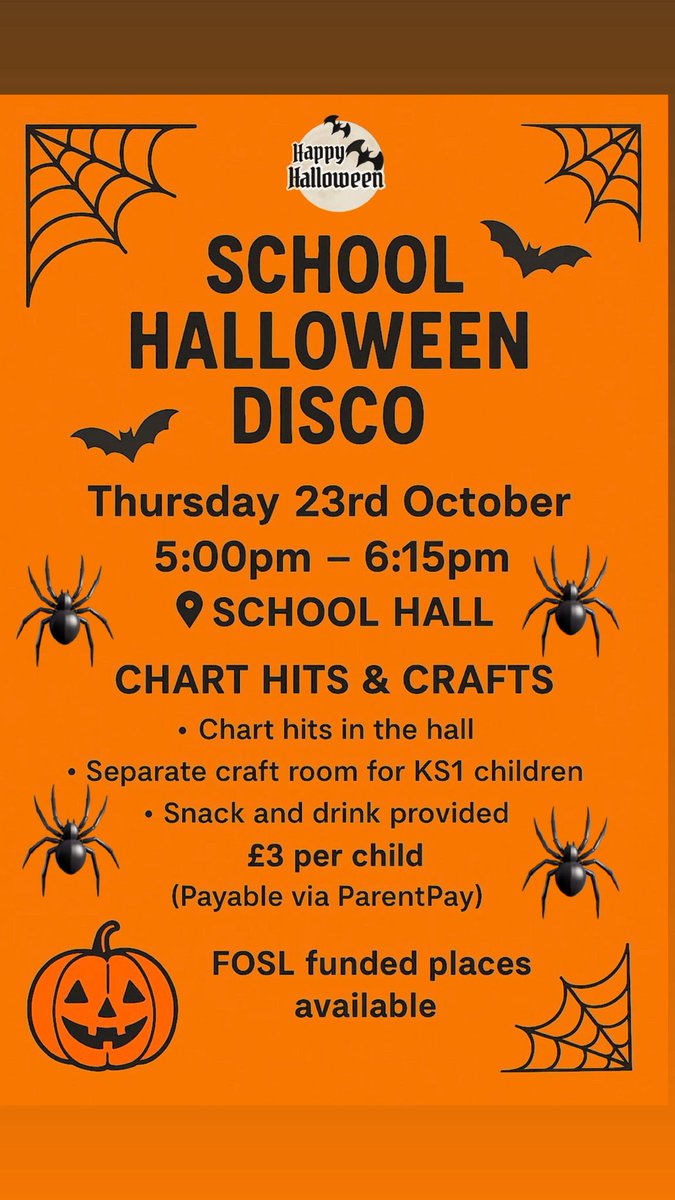 Halloween Disco on Thursday 23rd October! Please book via ParentPay <a href="/stlukesfrodsham/">Frodsham St. Luke's Catholic Primary School</a>
