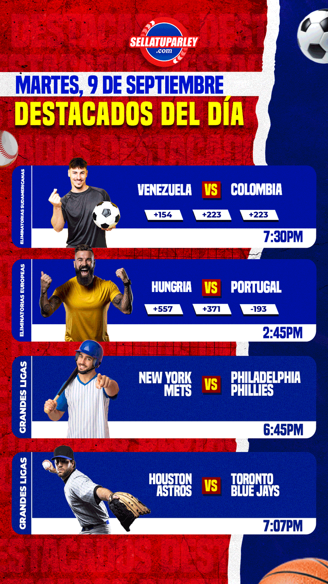 ParleyVenezuela's tweet photo. La victoria empieza en tu mente. 🧠🔥 ¿La visualizas ya? #DestacadosSTP
⚽ #EliminatoriasSudamericanas
⚽ #EliminatoriasEuropeas
⚾ #GrandesLigas
¡A sellar y ganar!
https://t.co/euI06JNQjS
#STP #deportes #sports #beisbol #futbol #basket #Kickoff2025