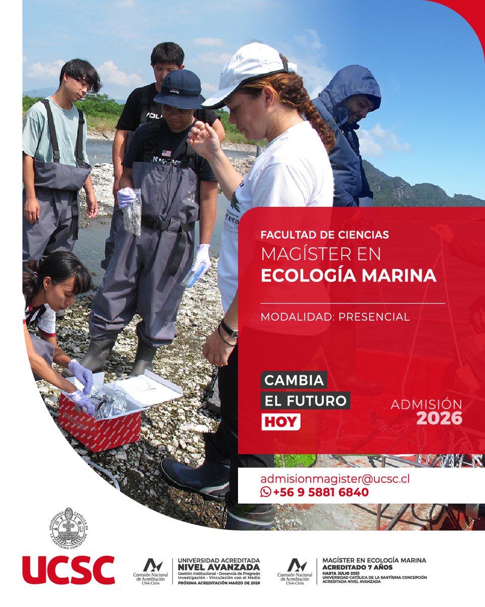 📢 Ya se encuentran disponibles las postulaciones al Magíster en Ecología Marina de la UCSC  

📲Para mayor información ingresa a ecologiamarina.ucsc.cl