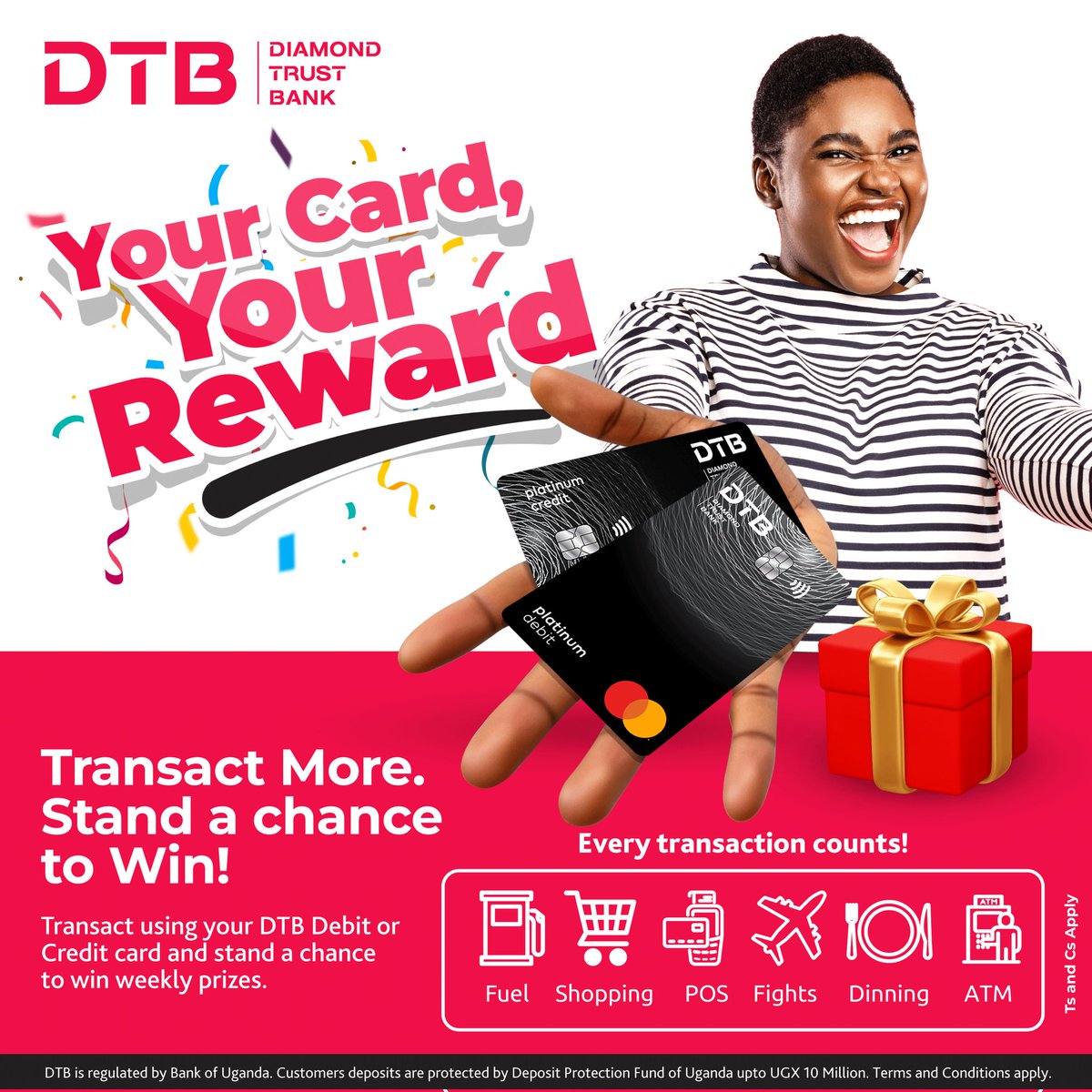 💳 Loyalty deserves more
🎯 Spend Smart. Win Big

Your next fuel stop or shopping spree could be on us! 😎
Use your DTB Mastercard often — on us 🏦 or off us 🌍 —
⛽ Fuel for your journeys
🛍️ Shopping for your lifestyle
#YourCardYourReward 💼✨
<a href="/dtb_uganda/">DTB Uganda</a> 
💳 Swipe &amp; Shine ✨