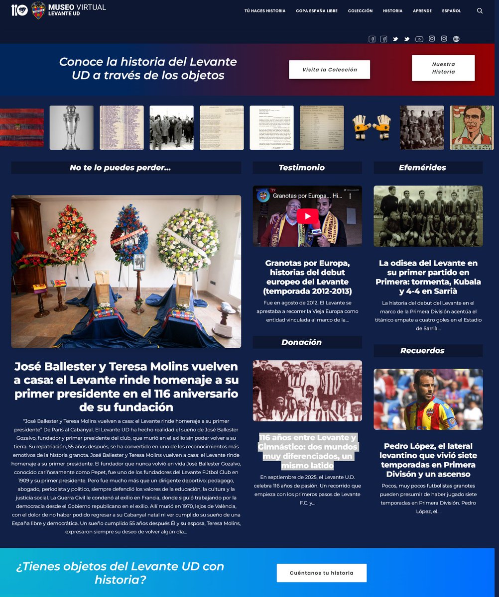 Buenos días 🐸 🐸 

Actualizamos contenidos en el Museo Virtual de <a href="/LevanteUD/">Levante UD</a>. José Ballester y Teresa Molins regresan a casa. Disfruta los nuevos contenidos de la historia granota 🔵🔴🔵🔴
share.google/unnO6OOIiRo9ct… <a href="/LUDhistoria/">LUDhistoria</a>