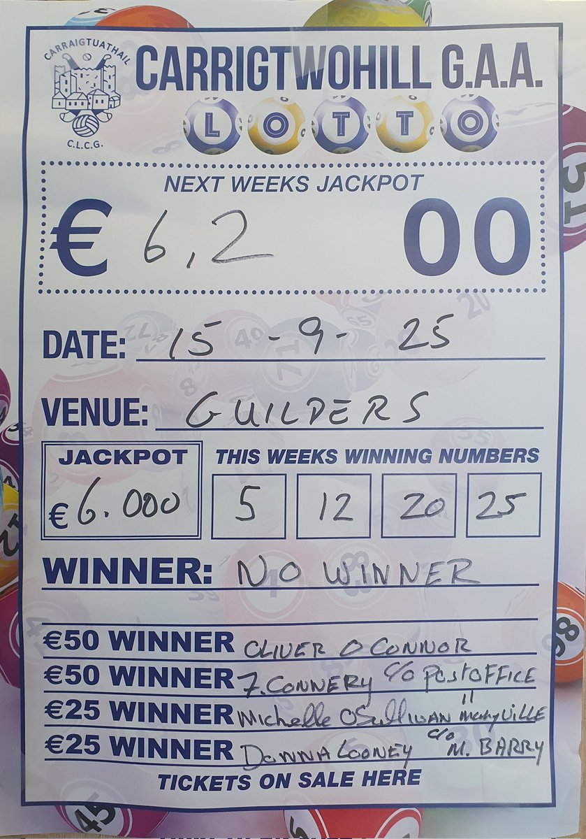 𝗧𝗛𝗜𝗦 𝗪𝗘𝗘𝗞'𝗦 𝗟𝗢𝗧𝗧𝗢 𝗥𝗘𝗦𝗨𝗟𝗧𝗦

Tickets for the lotto can be purchased in all of the usual outlets on the Main Street or you can play it online here:

play.clubforce.com/play_newa.asp?…