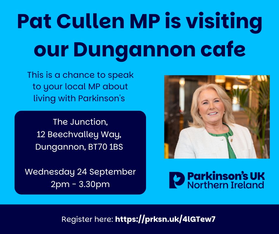 Parkinson's UK Northern Ireland (@parkinsonsuk_ni) on Twitter photo Coming up later this month - <a href="/patcullen9/">Pat Cullen MP</a> will be joining our community in Dungannon to listen to their stories and concerns.
Attendees must register in advance at this link: prksn.uk/4lGTew7
or by emailing nferguson@parkinsons.org.uk
We look forward to seeing you there! Coming up later this month - <a href="/patcullen9/">Pat Cullen MP</a> will be joining our community in Dungannon to listen to their stories and concerns.
Attendees must register in advance at this link: prksn.uk/4lGTew7
or by emailing nferguson@parkinsons.org.uk
We look forward to seeing you there!