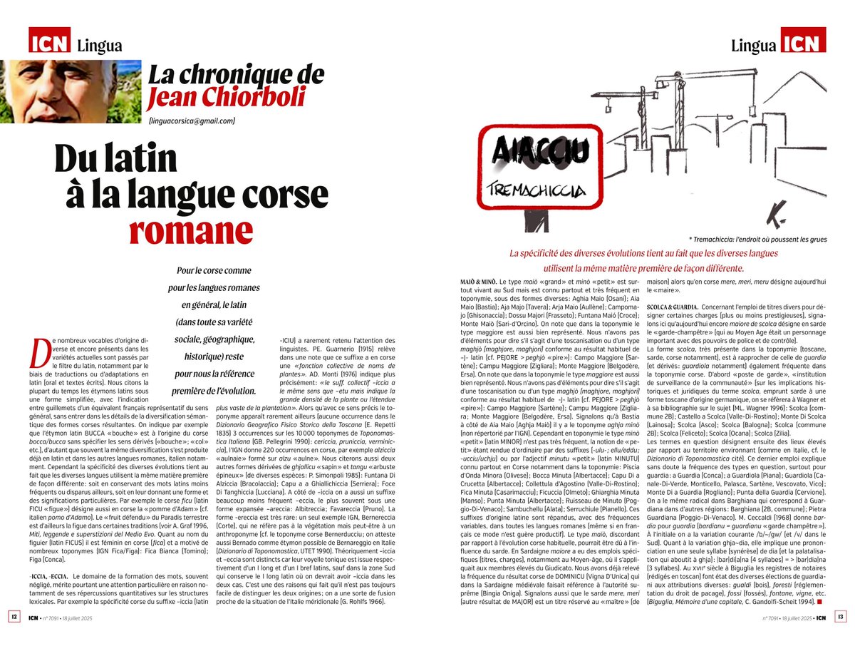 DU LATIN À LA LANGUE CORSE ROMANE (Jean Chiorboli, 16-juil.-25, icn.corsica, chronique 091).
Contact, infos &amp; texte intégral des articles: linguacorsica@gmail.com