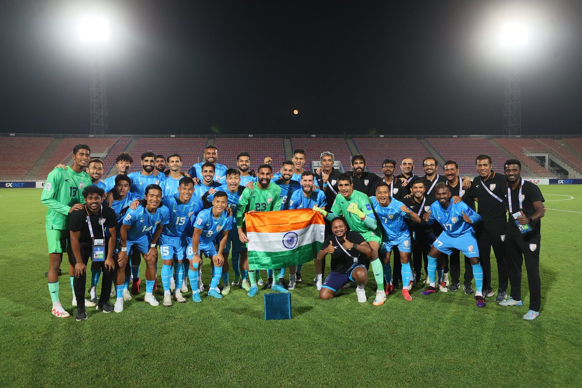 IndianFootball's tweet image. Flying the flag in Central Asia! 🇮🇳💙

#CAFANationsCup2025 #BlueTigers #IndianFootball ⚽️