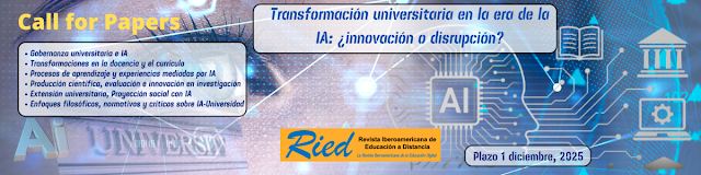 AulaMagna2_0's tweet photo. Call for Papers: Monográfico de RIED: Vol. 29(2) – Transformación universitaria en la era de la IA: ¿innovación o disrupción?
@revistaRIED
https://t.co/QF6NpUizuh
a través de
@hypothesesorg
Fecha límite 1 de diciembre de 2025 #CfP #C4P #Callforpapers #llamadaartículos https://t.co/tmQCYlmAwR