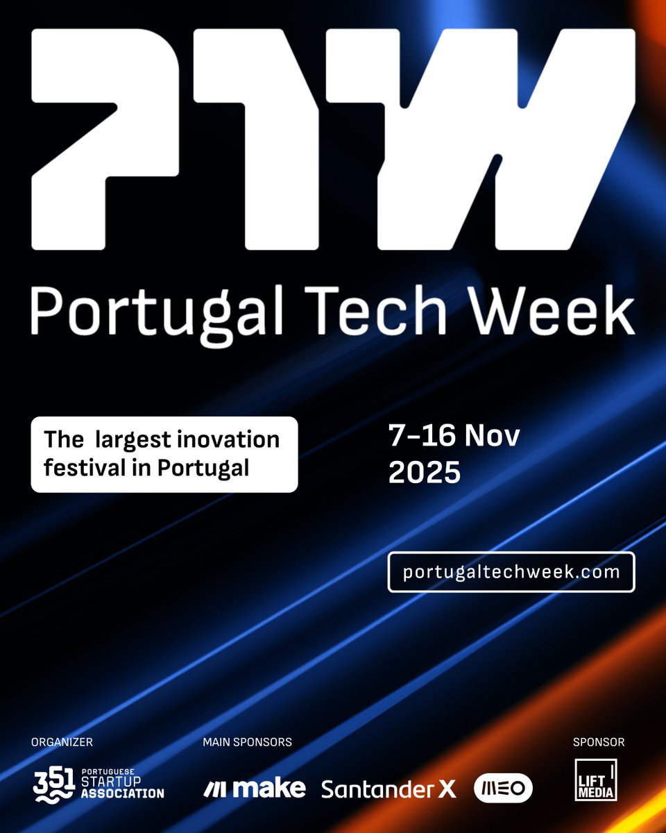 PT_TechWeek's tweet image. We are super proud to announce the 4th edition of the Portugal Tech Week! ✨ 🚀

The largest innovation festival in the country returns from the 7th to the 16th of November, with more than 300 free events across 20 cities expected to happen. 🔥