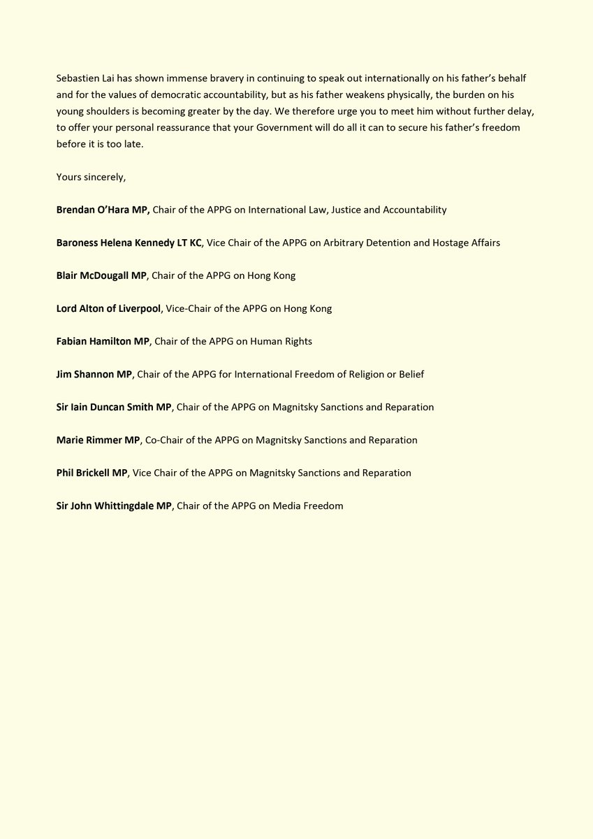 James Joseph (@james_josephtdl) on Twitter photo "We therefore urge you to meet him without further delay, to offer your personal reassurance that your Government will do all it can to secure his father’s freedom before it is too late."
The leaders of seven All-Party Parliamentary Groups (APPGs) have written to <a href="/Keir_Starmer/">Keir Starmer</a> "We therefore urge you to meet him without further delay, to offer your personal reassurance that your Government will do all it can to secure his father’s freedom before it is too late."
The leaders of seven All-Party Parliamentary Groups (APPGs) have written to <a href="/Keir_Starmer/">Keir Starmer</a>