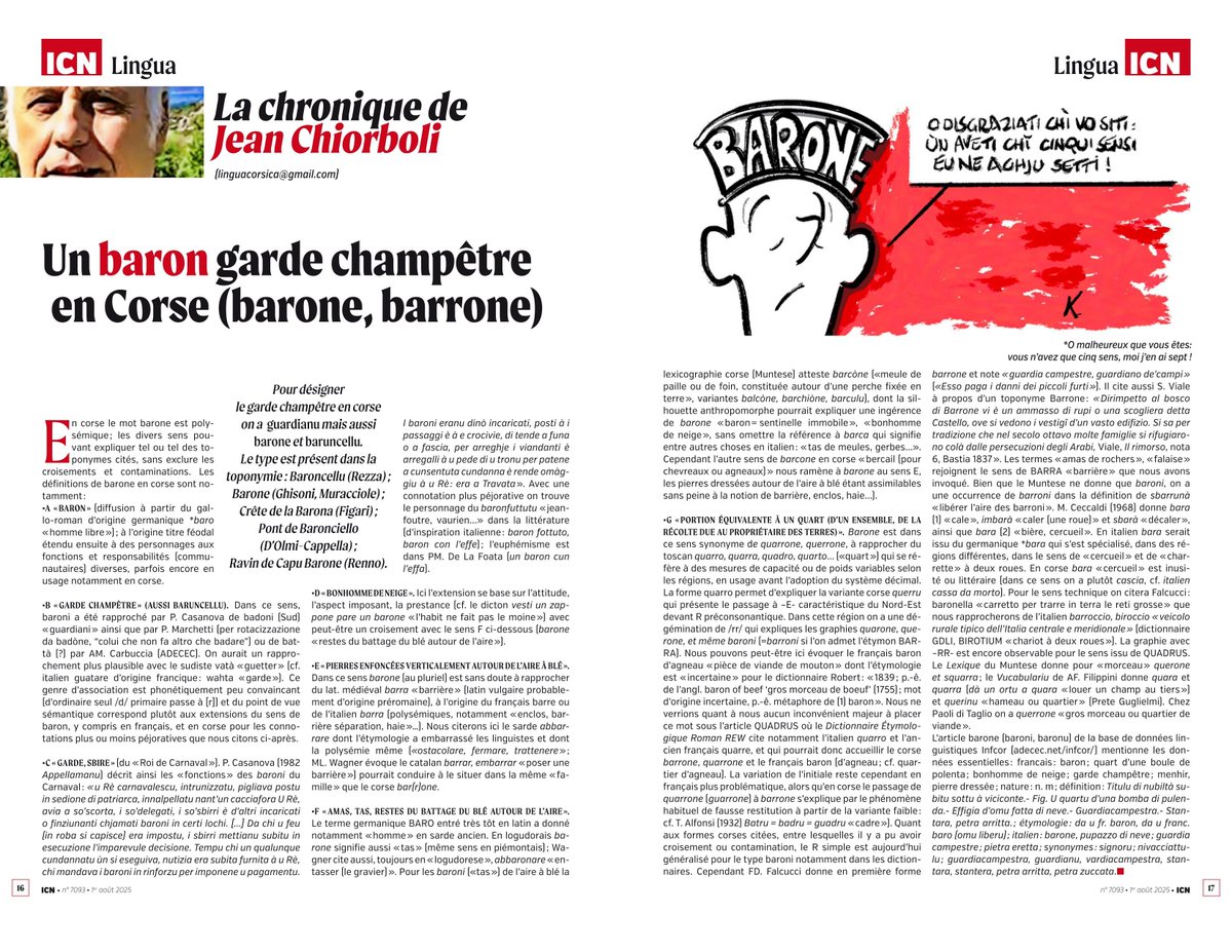 UN BARON GARDE-CHAMPÊTRE EN CORSE (BARONE)
(Jean Chiorboli, 1-août-25, icn.corsica, chronique 092)
Contact, infos &amp; texte intégral des articles: linguacorsica@gmail.com
