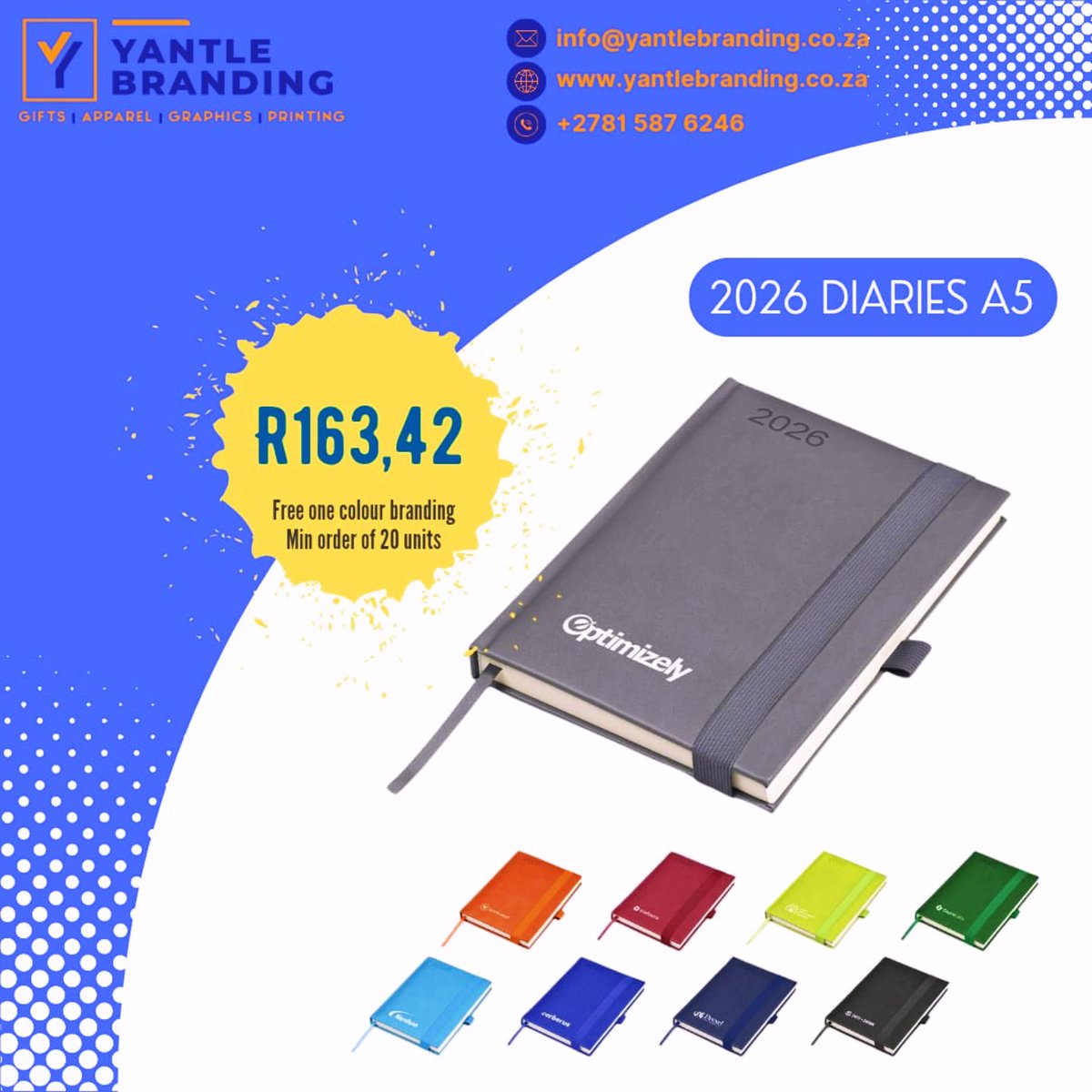 YantleB's tweet photo. ✨ Stay organized in style for 2026! ✨
Get your A5 Diaries - includes FREE one-colour branding (min order: 20 units).

📖 Available in a range of vibrant colours.
Perfect for businesses, gifts, and corporate branding.
#brandingcongress #CorporateGifts #Diaries2026 https://t.co/aLI44ghGdZ