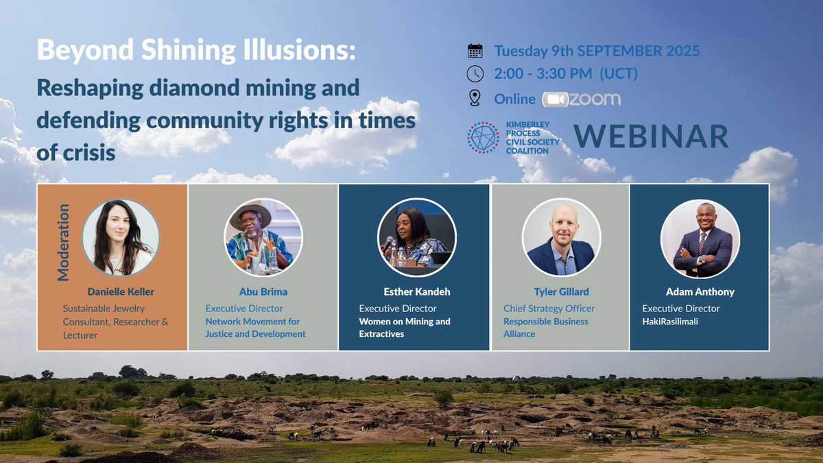 KP_CivilSocietyCoalition (@kpcivilsociety1) on Twitter photo ⏱️Plus que quelques heures / Only a few hours before the start of our conversation on “Beyond Shining Illusions: Reshaping Diamond Mining and Defending Community Rights in Times of Crisis”.
This panel will explore how to address the gap between expectations around responsible ⏱️Plus que quelques heures / Only a few hours before the start of our conversation on “Beyond Shining Illusions: Reshaping Diamond Mining and Defending Community Rights in Times of Crisis”.
This panel will explore how to address the gap between expectations around responsible