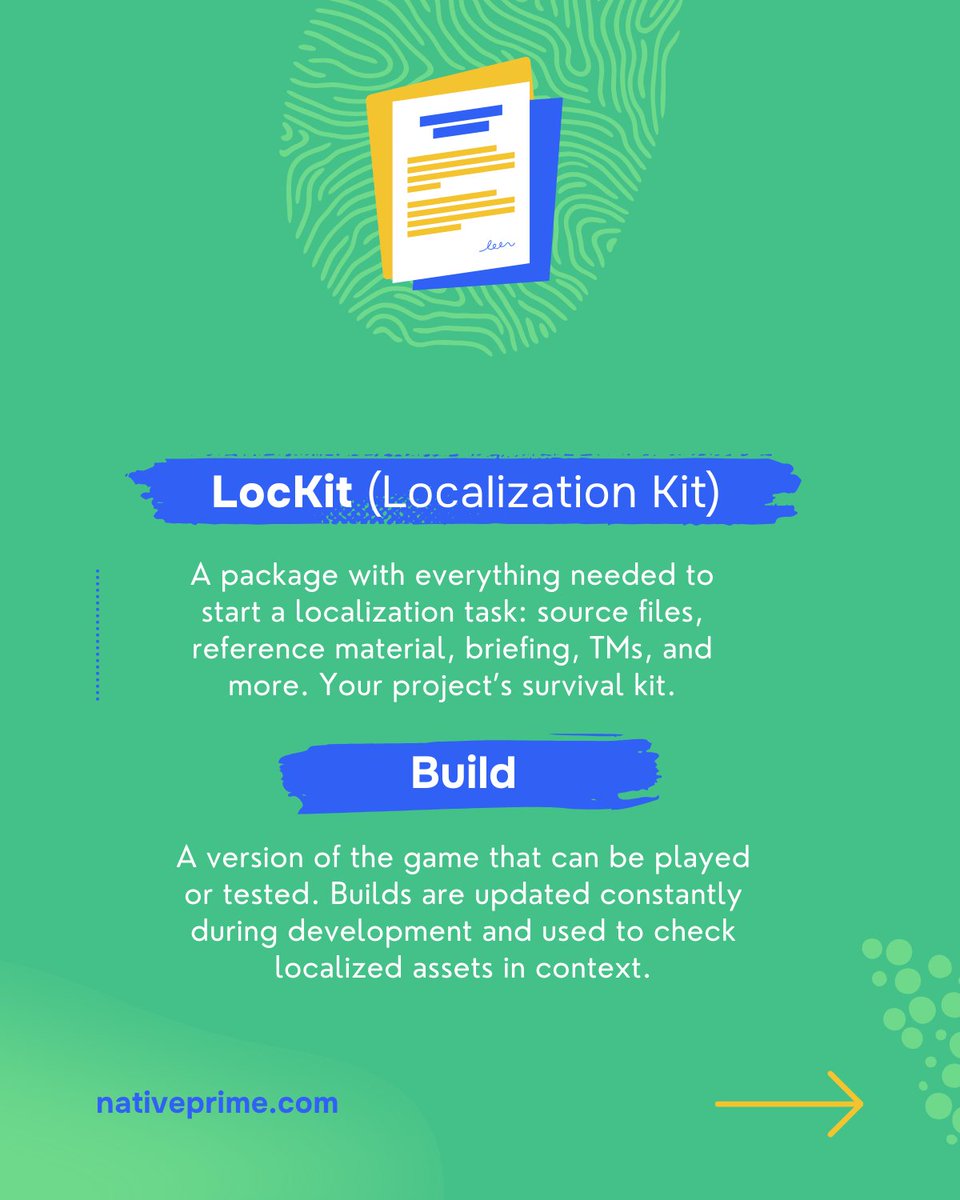 nativeprime's tweet image. Updates from the game localization glossary! 🎮

New to localization PM? Or just want to sound cooler in meetings? We’ve got you. Here&apos;s more lingo you’ll hear on the daily.

#GameLocalization #AudioLocalization