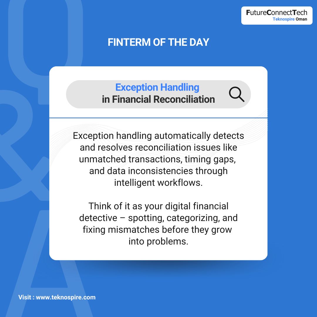 teknospireTech's tweet image. Exception handling acts as your digital financial detective - spotting and resolving reconciliation issues like unmatched transactions, timing gaps, and data inconsistencies.
#ExceptionHandling #Reconciliation #Automation #FinancialData #DigitalTransformation