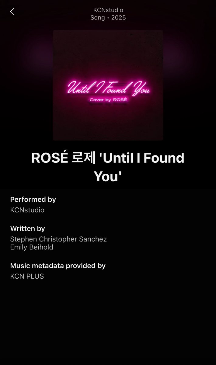 Hello <a href="/numberoneHQ/">numberoneHQ</a>! “Until I Found You” cover by #ROSÉ is falsely credited to KCNstudio on YouTube Music. Please fix this mistake or hacking and properly credit ROSÉ. Thank you. 🩷

#로제
music.youtube.com/watch?v=XeVLSK…