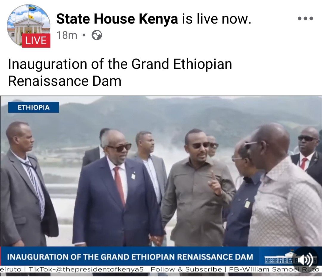 NatnaelMekonne7's tweet image. ታላቁ የኢትዮጵያ ህዳሴ ግድብ ምረቃ ስነስርዓት እየተካሄደ ይገኛል።

የምርቃት ስነስርዓቱን የጎረቤታችን ኬንያ ስቴት ሀውስ እንዲሁም የፕሬዜዳት ዊሊያም ሩቶ ይፋዊ የፌስቡክ ገጾች በቀጥታ እያስተላለፉት ይገኛሉ።

በምርቃቱ ላይ የሶማሊያው…