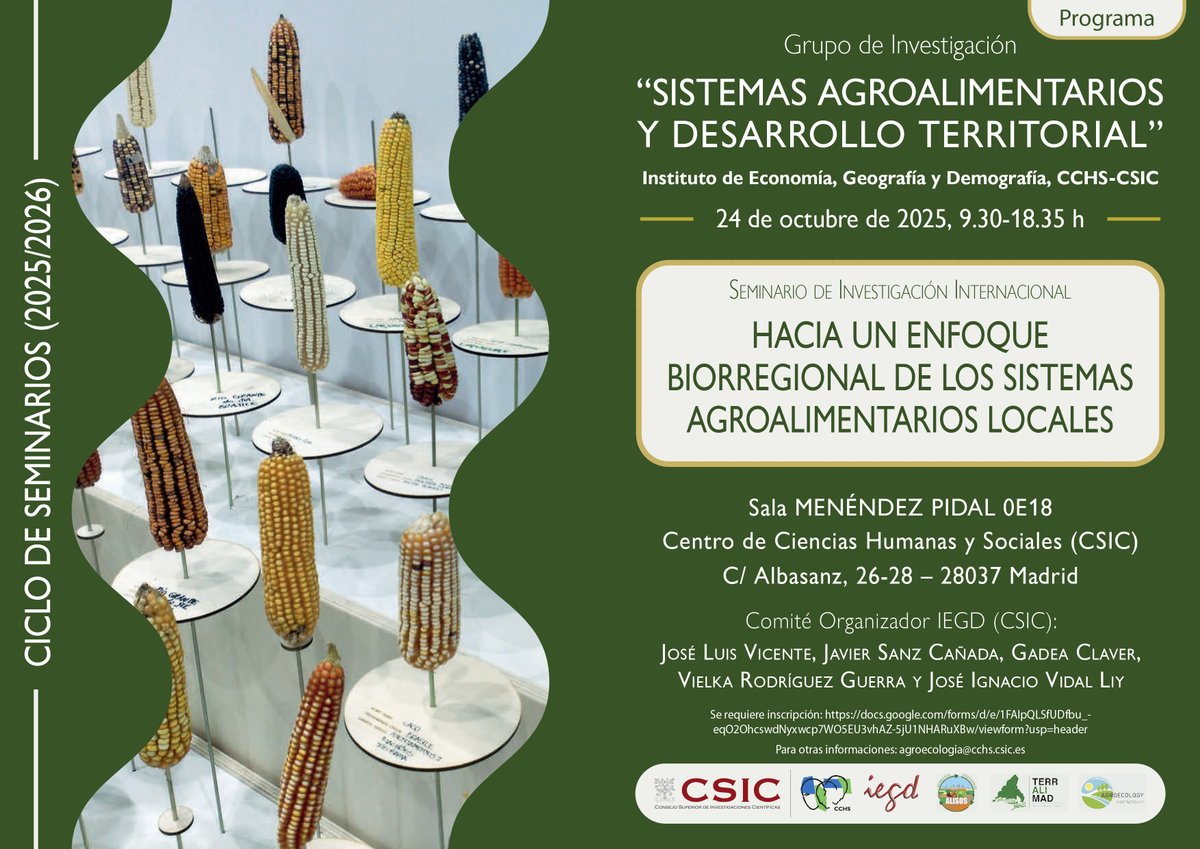 JL_Vicente_'s tweet image. SAVE THE DATE! 24 de octubre, en el CCCHS - CSIC, Madrid @CCHS_CSIC 

&quot;Hacia un enfoque biorregional de los sistemas agroalimentarios locales&quot;

Además, contaremos con las ponencias de Pablo Tittonell y de David González. 

REGISTRO 👇
docs.google.com/forms/d/e/1FAI…