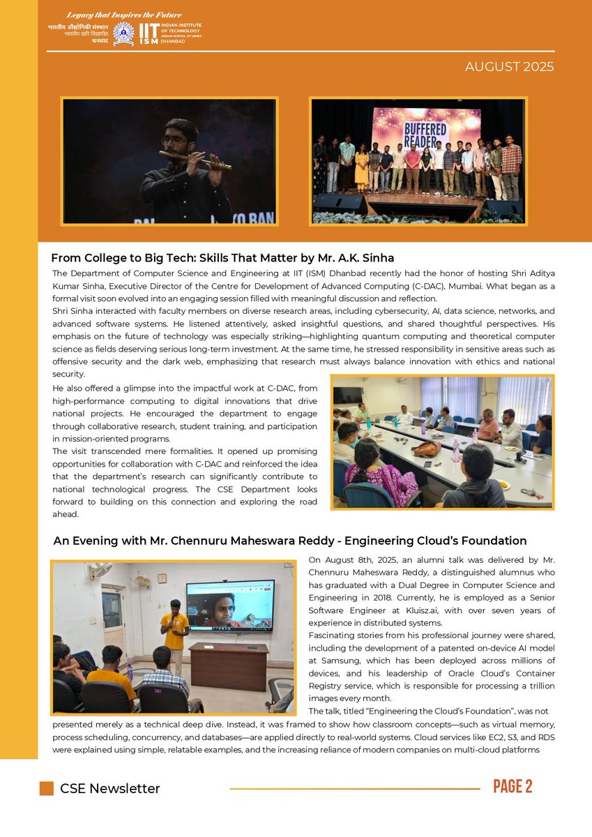 cse_iitism's tweet image. The August 2025 edition of BYTE STREAM is here!
From achievements to events & student stories — dive into the highlights that capture the vibrant spirit of our CSE Department.
#ByteStream #CSEDiaries #CampusVibes #TechTales #StudentSpotlight #Newsletter