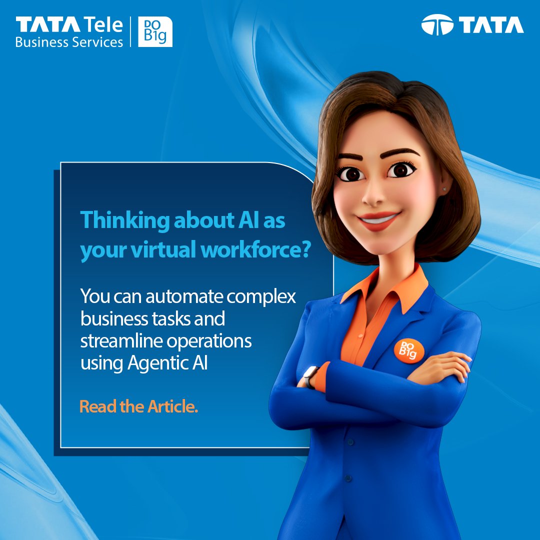 TataTeleBiz's tweet photo. Agentic AI is redefining how SMEs operate, enabling the rise of a virtual workforce that automates complex business tasks, streamline operations, and drives growth.

Read More about Agentic AI - https://t.co/jUHTV3Vhy9

#TimetoDoBig #AgenticAI #MeetMira https://t.co/JGCFjbS4TE