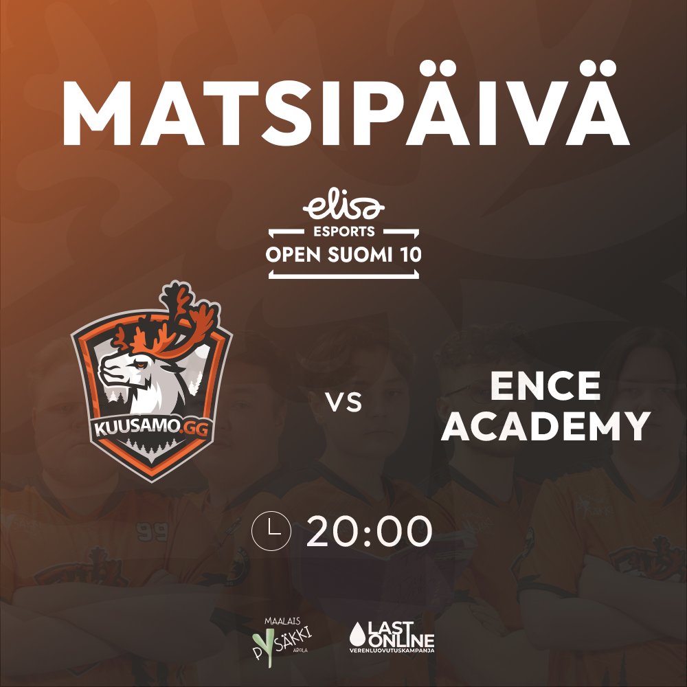 Vielä kerran pojat 🥹
 
🏆 Elisa Open Suomi 10
🆚 ENCE ACADEMY
⏰ 20:00
📺 twitch/elisaviihdesport

#KUUSAMOgg #esportsfi #cs2fi