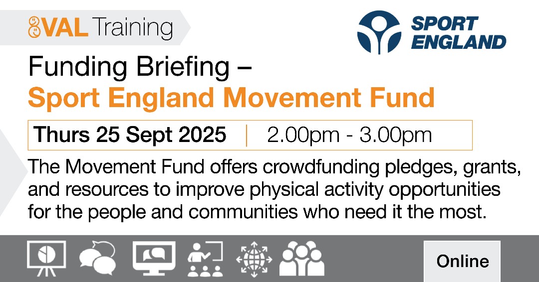 #Funding Briefing
Looking to boost physical activity in your community? The Movement Fund could help bring your project to life. 
Come along to find out more:
valonline.org.uk/event/2025/09/…