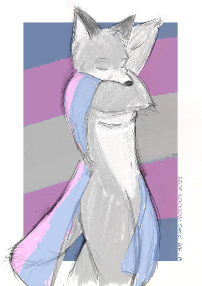 ThatDumbRaccoon's tweet image. A quick sketch of a transmasc fox I did over the Pride season 💙🩷🤍🩷💙