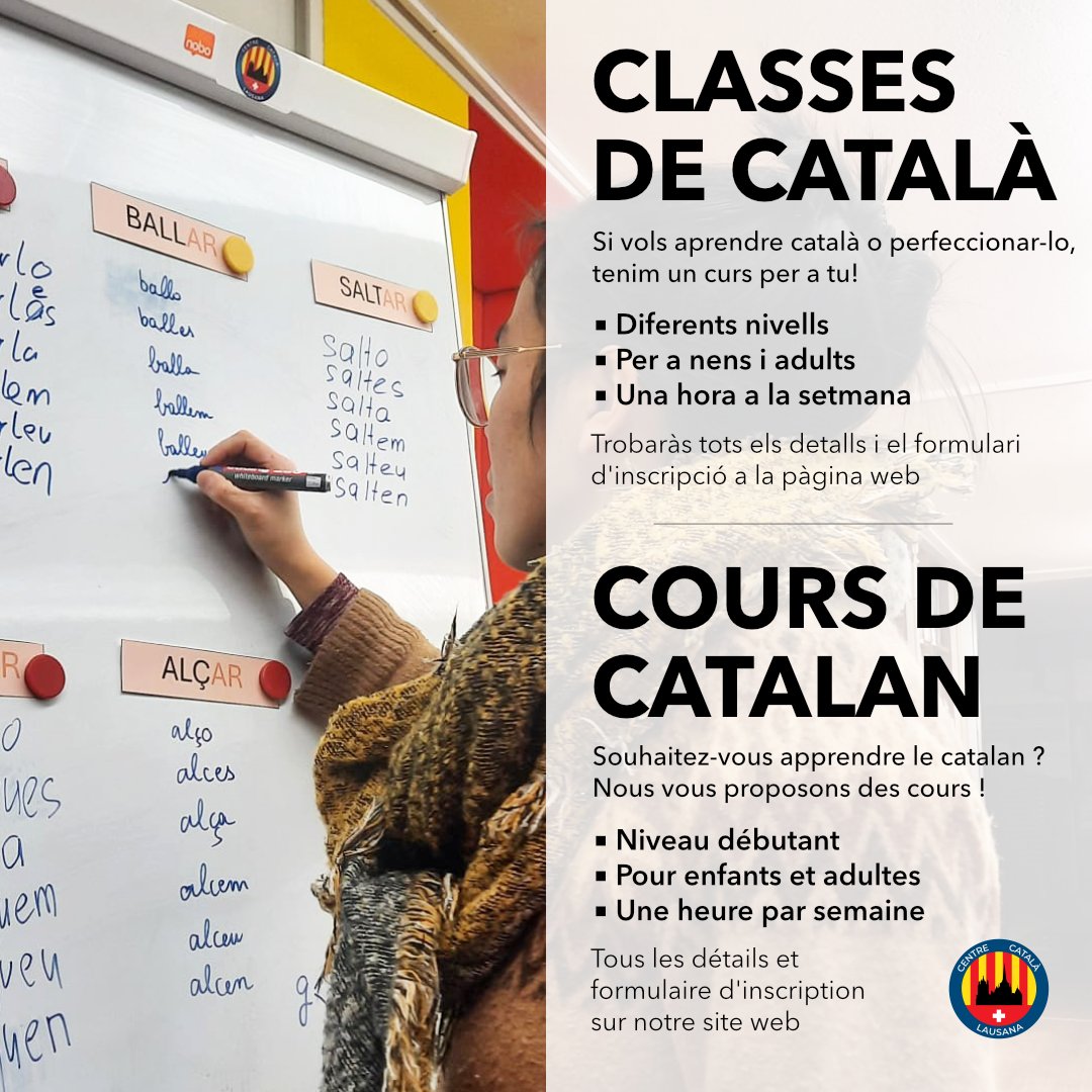 Si estàs interessat o interessada en aprendre català o millorar-lo, tenim un curs per a tu! 
Oferim cursos de català de diferents nivells i per a totes les edats.
Més informació i inscripcions: catalansasuissa.org/cursos-de-cata…